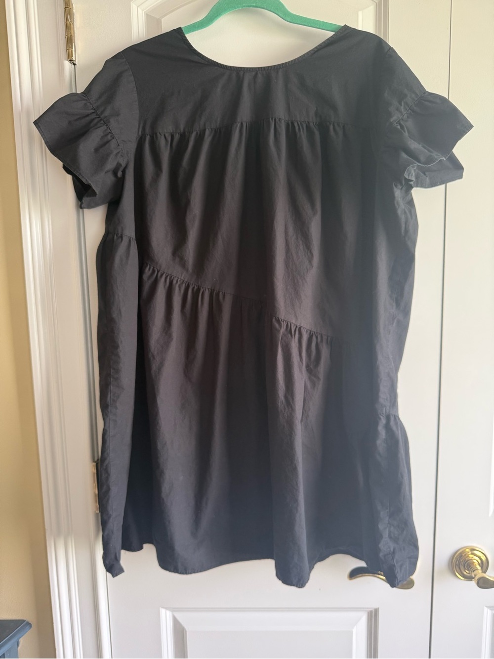 WhoWhatWear Black Short Sleeve Tiered Tie-Back Dress, Large, 100% cotton, EUC